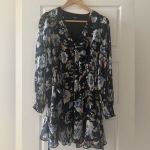 Ever New Black Floral Mini Dress with Blue and Cream Blooms